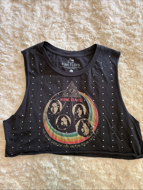 Pink Floyd Tops - Pink Floyd Women's Black Cropped Graphic Tank Top Rhinestone